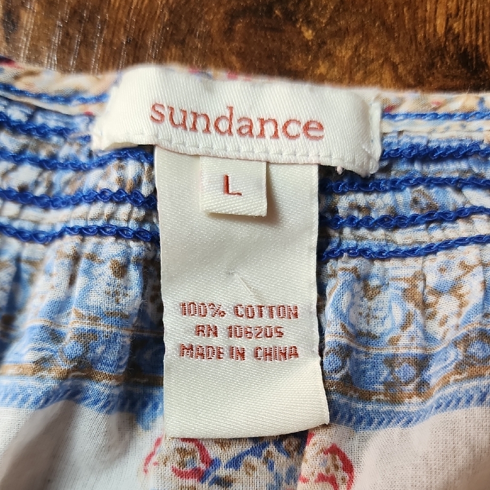 SUNDANCE | Multicolor Paisley Boho Semi-Sheer Cotton Floral Button Blouse | L - Picture 4 of 13